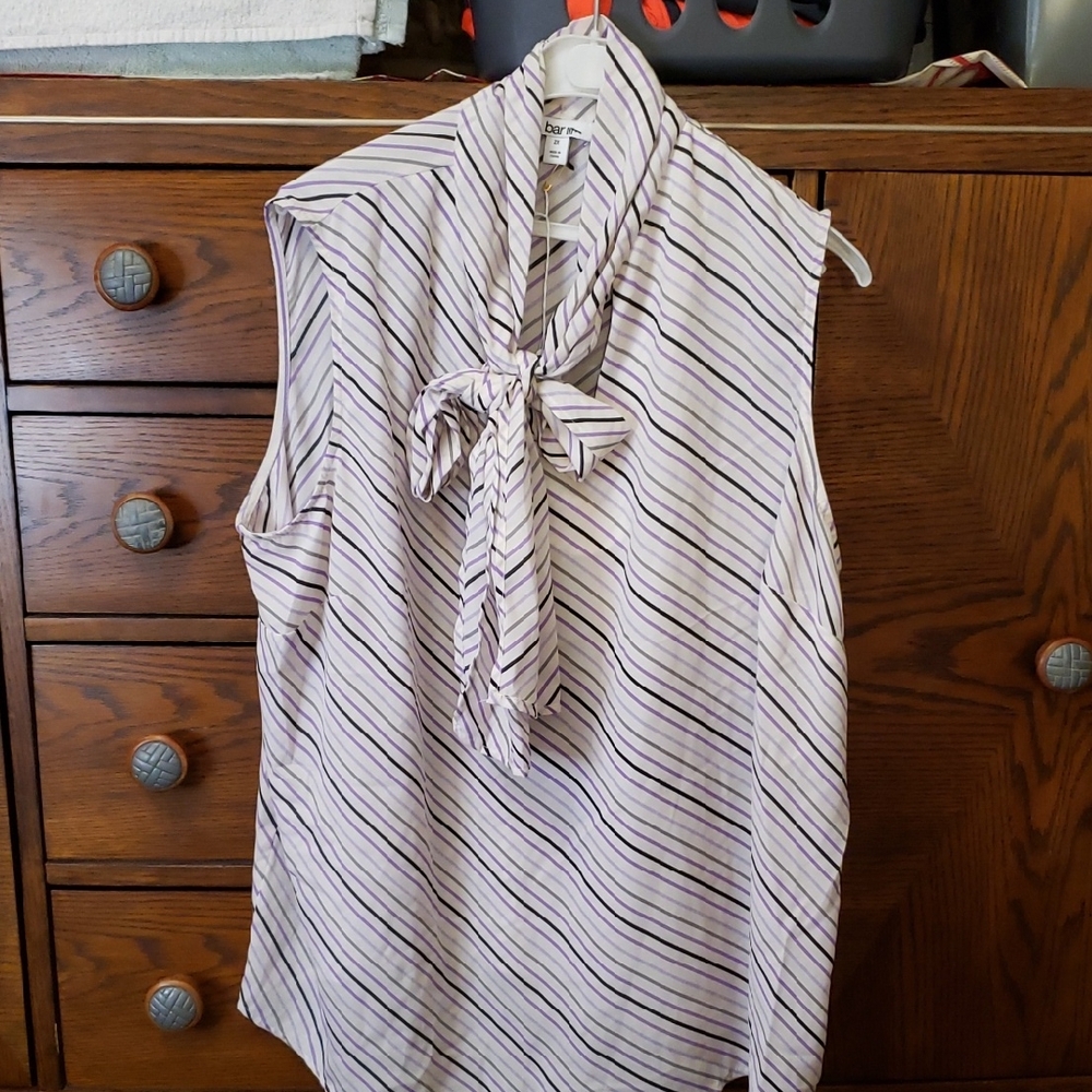 Bar III Black and White Striped Sleeveless Blouse